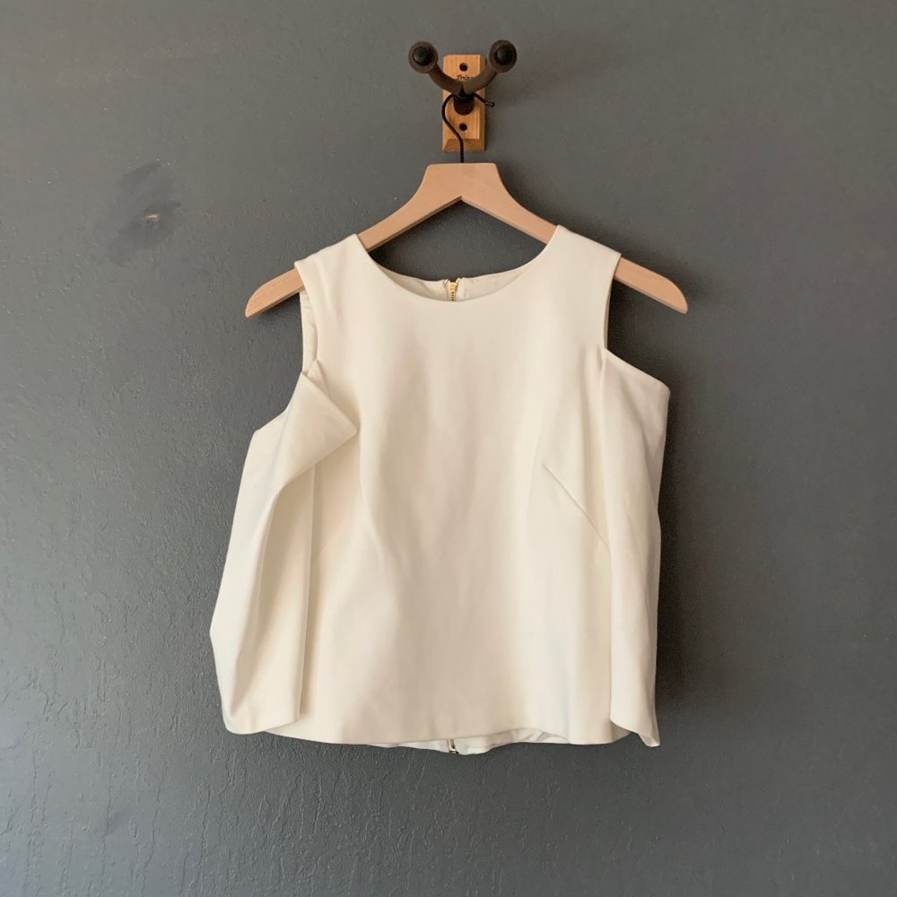 White Structured Open-Shoulder Top With Zip-Back - image 1